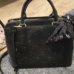 Betsey Johnson Black Satchel with Skull Pattern